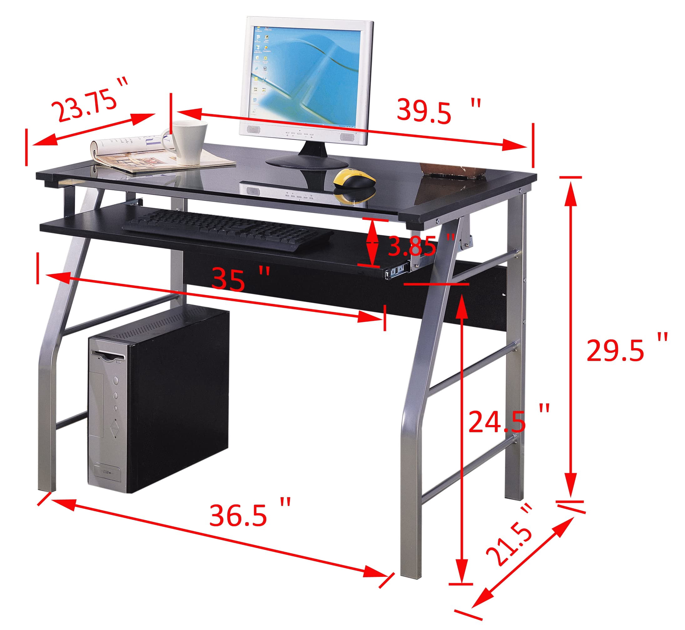 Kings Brand Furniture Chrome Metal Computer Desk – Clear Glass Top for Home Office, Study & Workspaces