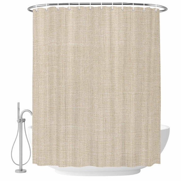 Vintage Bathroom Shower Curtains with Hooks, Pastoral Beige Linen Texture Farmhouse Waterproof Fabric Washable Shower Curtain for Home Hotel Bathtub Decor 72x84 Inch