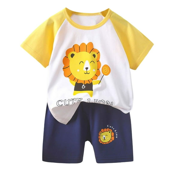 Luvoko Toddler Boys Kids Clothes Joggers Set, Lion Print Tshirt For Kid Kids Athletic Shorts Boys Matching Outfits (Yellow,12-18 Months)