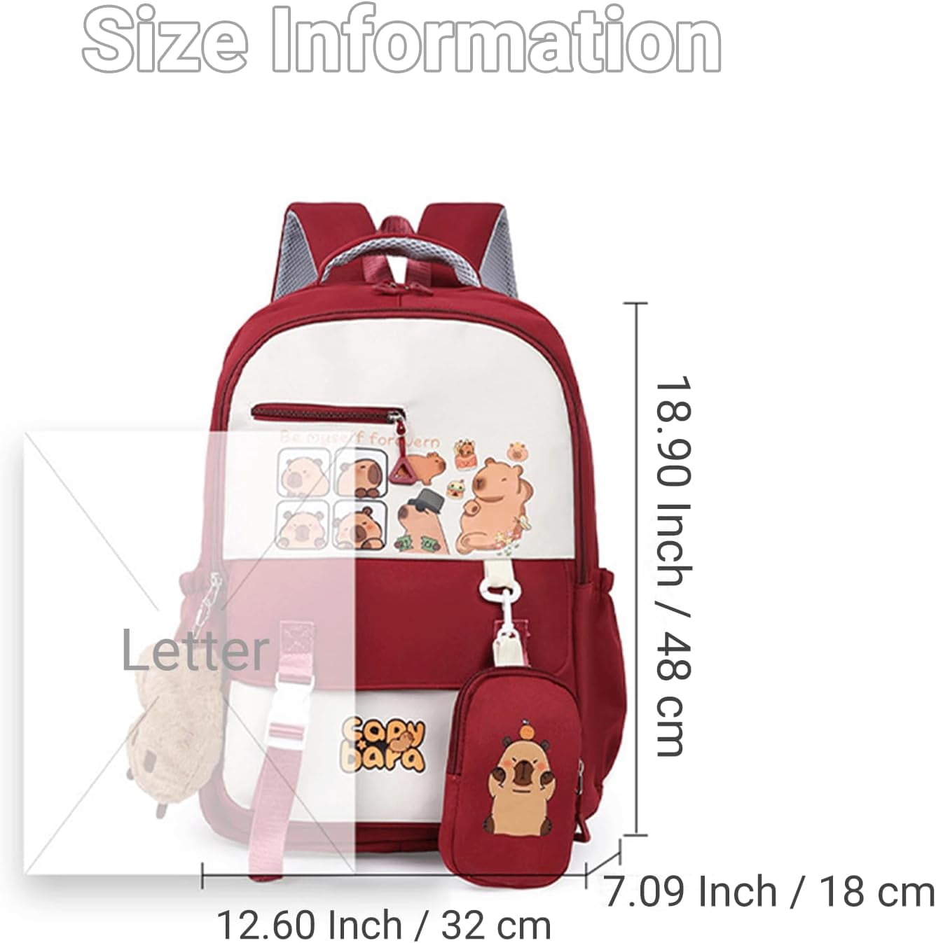 Capybara Backpack with Cute Kapibara Charm Mochila Capybara Cartoon Kapibara Daypack Travel Kawaii Going Out Bag(Black)