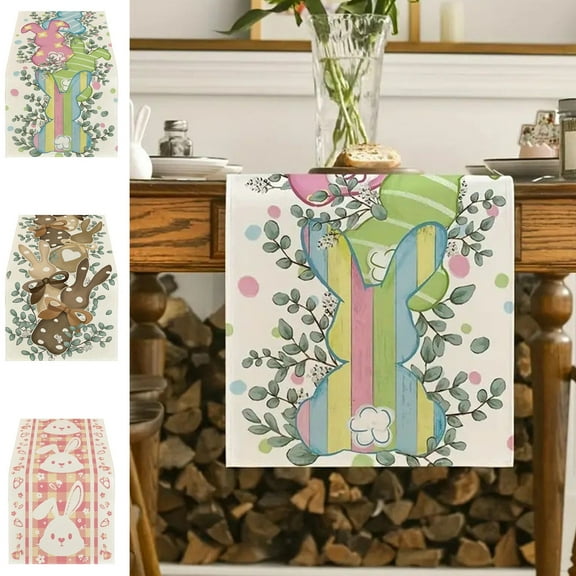 Kcavykas Easter Table Runner, Colorful Festive Holiday Decor for Dining Table, Spring Easter Party Decoration Birthday Gift