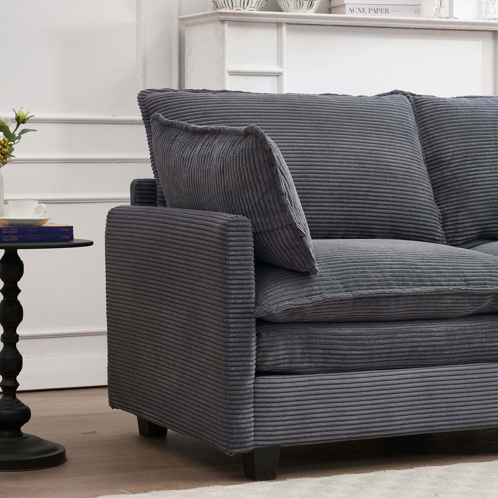 MAYEERTY Modular 2-Seater Loveseat Sofa, Corduroy Deep Seat Couch with 2 Lumbar Pillows, for Living Room Apartment Small Space