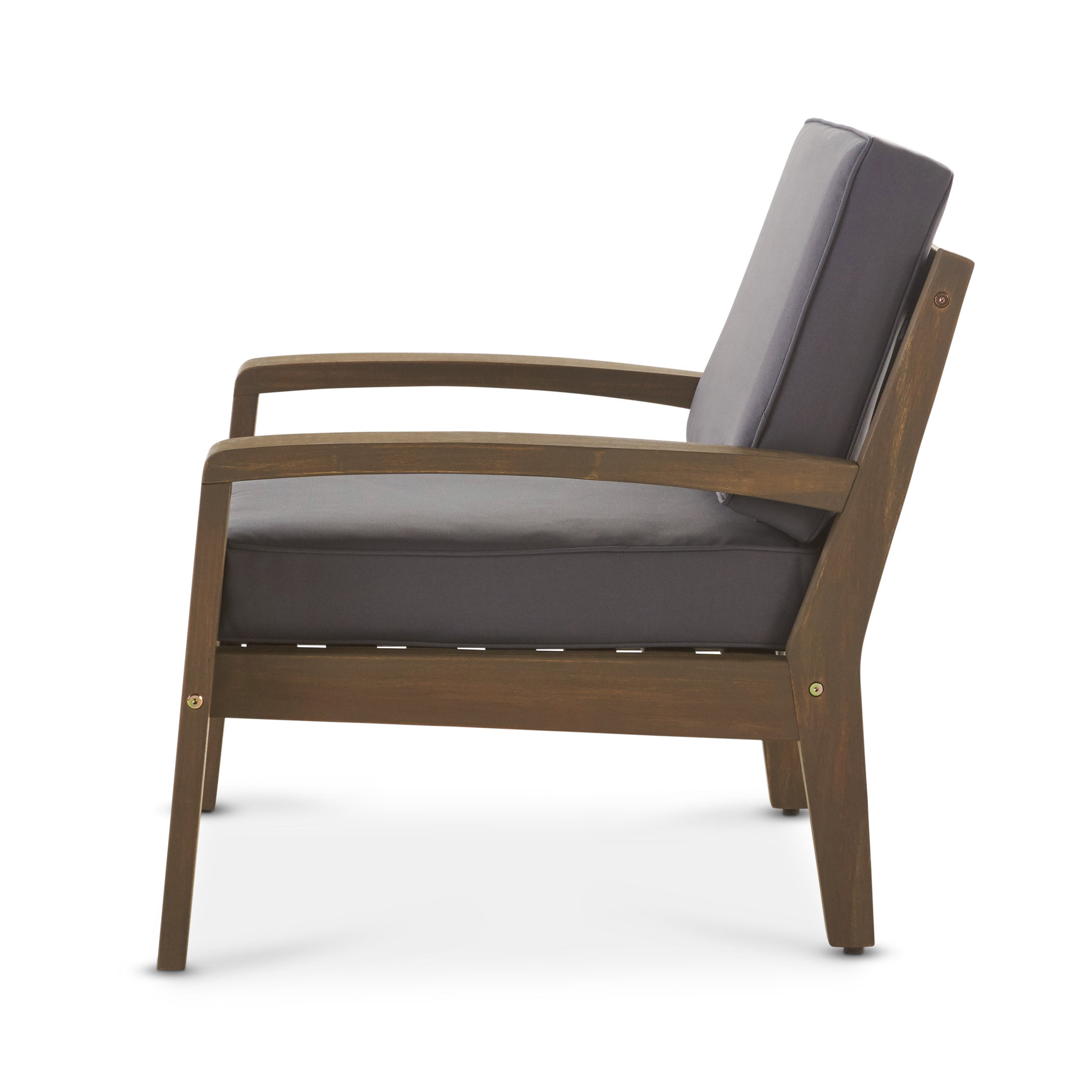 Noble House Cascada Acacia Wood Club Chairs with Cushions, Grey / Dark Grey (Set of 2)