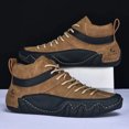 thumbnail image 4 of Men's Casual Leather Boots High Top Handmade Stitching Comfortable Flat Heel Shoes For Daily Wear With Jeans In Autumn Winter Men’S Casual Shoes, 4 of 6