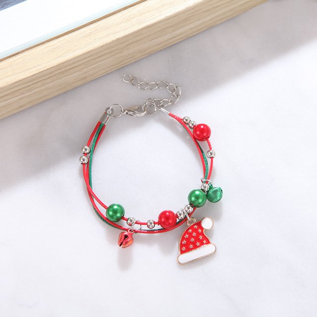 Pulsera de campana de alce navideño europeo y americano con dibujos animados que gotean aceite ajustable pulsera de caramelos de Papá Noel cadena femenina