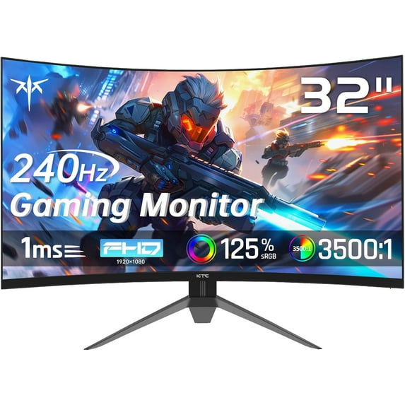 Restored KTC 32 Inch 240Hz Curved Gaming Monitor, FHD 1080P 1500R HDR Gaming PC Monitor, FreeSync, Ultra-Fast 1ms Monitor for Gamer, 3500:1 Contrast, HDMI 2.0 x 2, DisplayPort 1.4 & USB 2.0, H32S17F