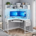 thumbnail image 2 of SEDETA Corner Desk, Small Computer Desk with Hutch & LED Lights, Triangle Corner Computer Desk with Keyboard Tray, Storage Bag, and Headphone Hook for Small Space, Small Office Desk, White, 2 of 9