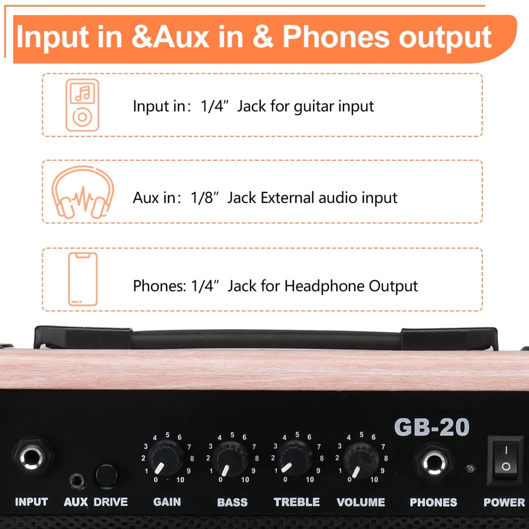 20W Electric Guitar Amp with Volume Control, Portable Travel Mini Guitar Accessories with Slient Mode, Practice Amp for Electric Guitar, Natural