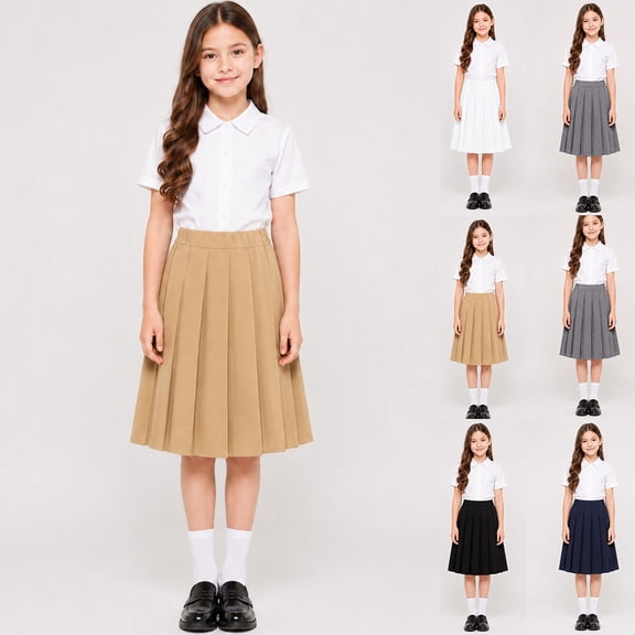 Knee‑Length Skirt for Girls School Skirt Vertical‑Pleat Structured Cut High‑Waist Midi Uniform Skirt