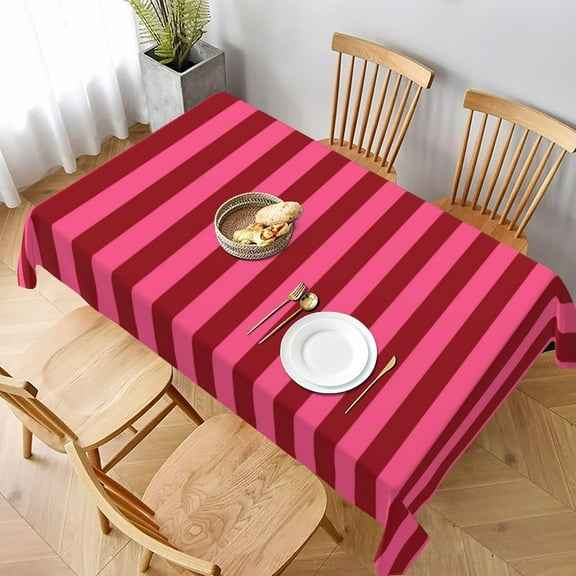 Rectangle Tablecloths Burgundy and Hot Pink Striped Oblong Table Cover Washable Table Cloths for Kitchen Dinning Party Tabletop Modern Decoration 60 x 102inch
