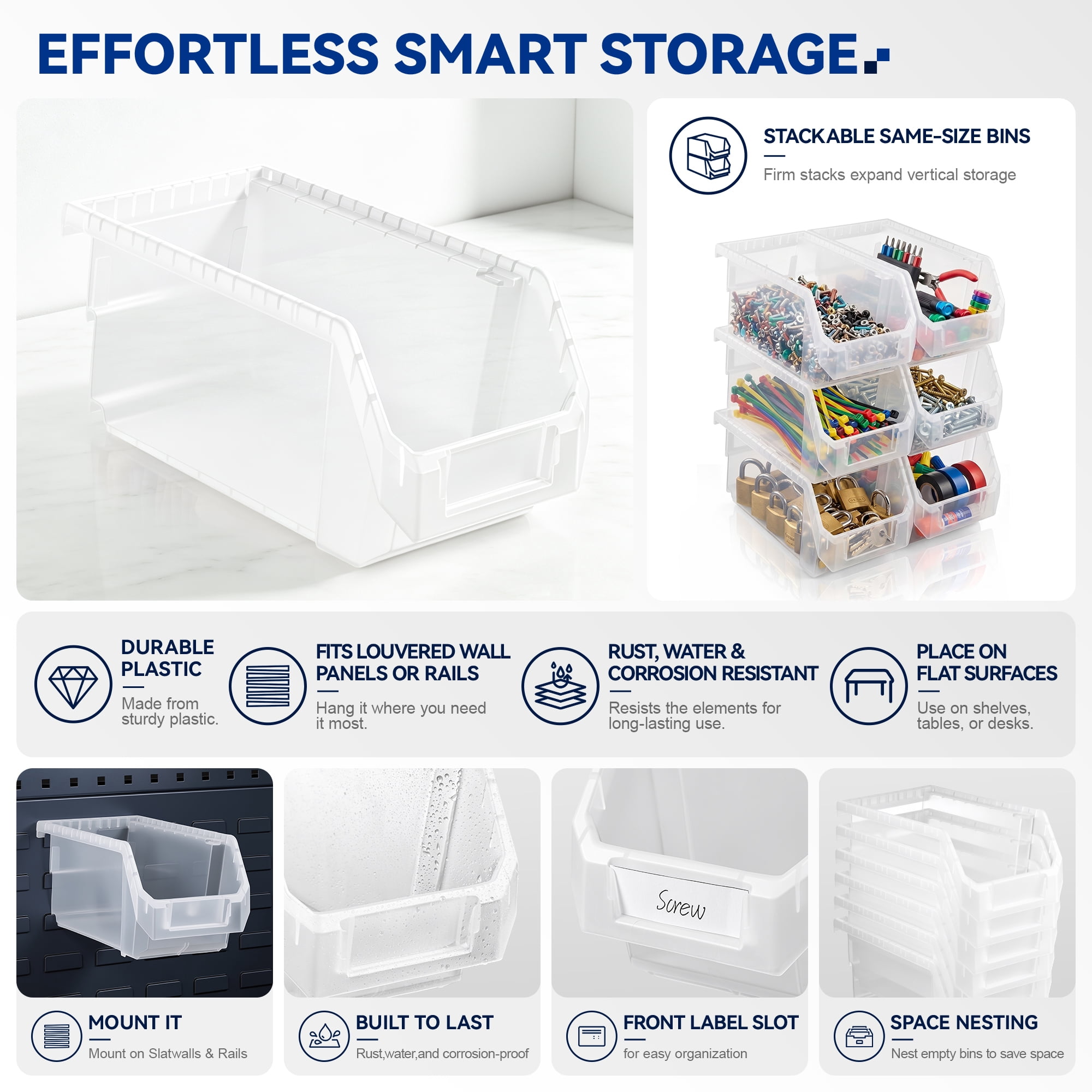 Sorbus Extra Small Garage Storage Bins, Open Front Plastic Organizer, Clear, 5 Pack