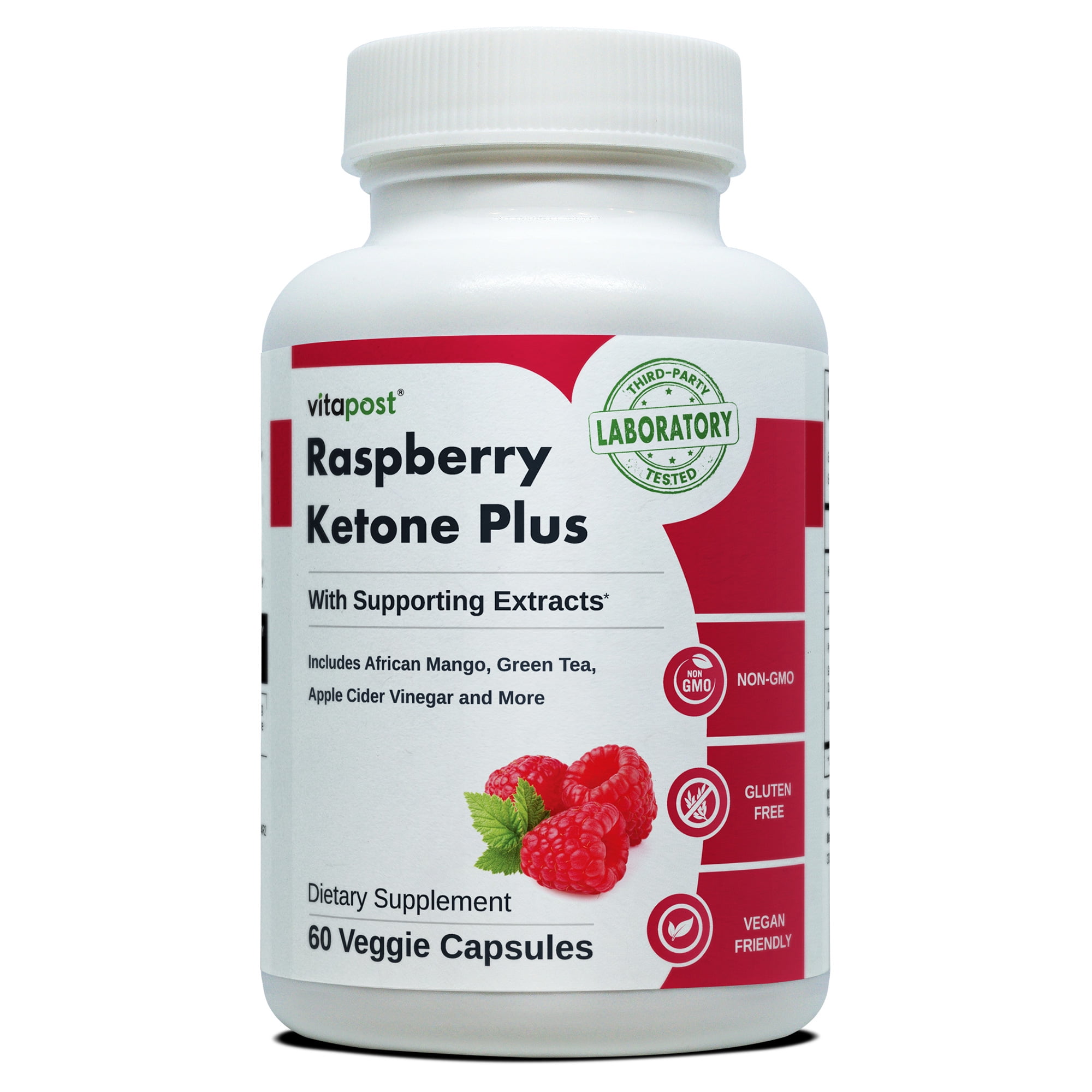 VitaPost Raspberry Ketone Plus Supplement with Apple Cider Vinegar, African Mango - 60 Capsules