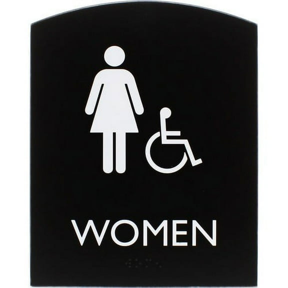 Lorell LLR02675 6.8 x 8.5 in. Arched Women Handicap Restroom Sign - Rectangular Shape - Plastic - Black