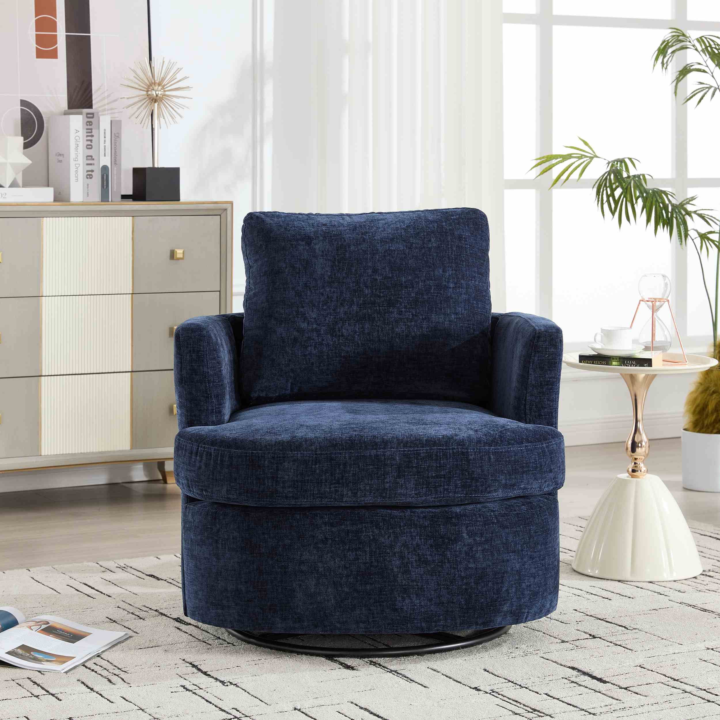 360° Swivel Barrel Chair, Upholstered Accent Chair, Suitable for Nurseries, Offices,Blue