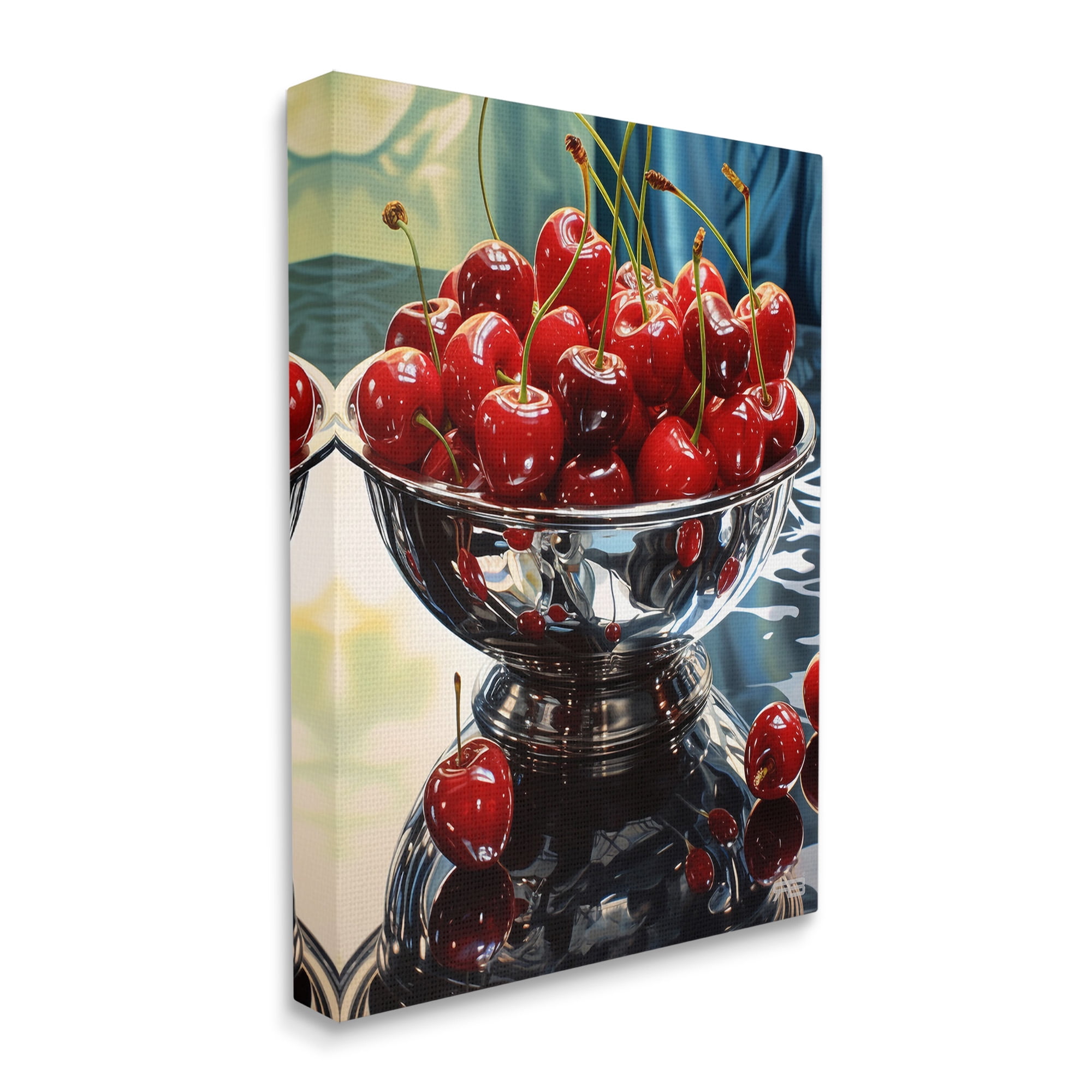 Stupell Industries Bowl of Cherries Reflection Food & Beverage Painting Gallery Wrapped Canvas Art Print Wall Art, 30 x 40