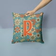 thumbnail image 2 of Letter R Flowers Retro Blue Fabric Decorative Pillow, 2 of 4