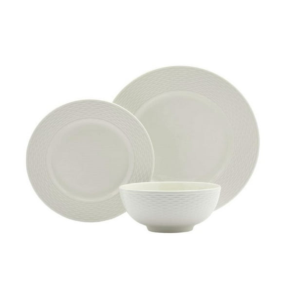 Tabletops Gallery 12 Piece Dubai Embossed Porcelain White Dinnerware
