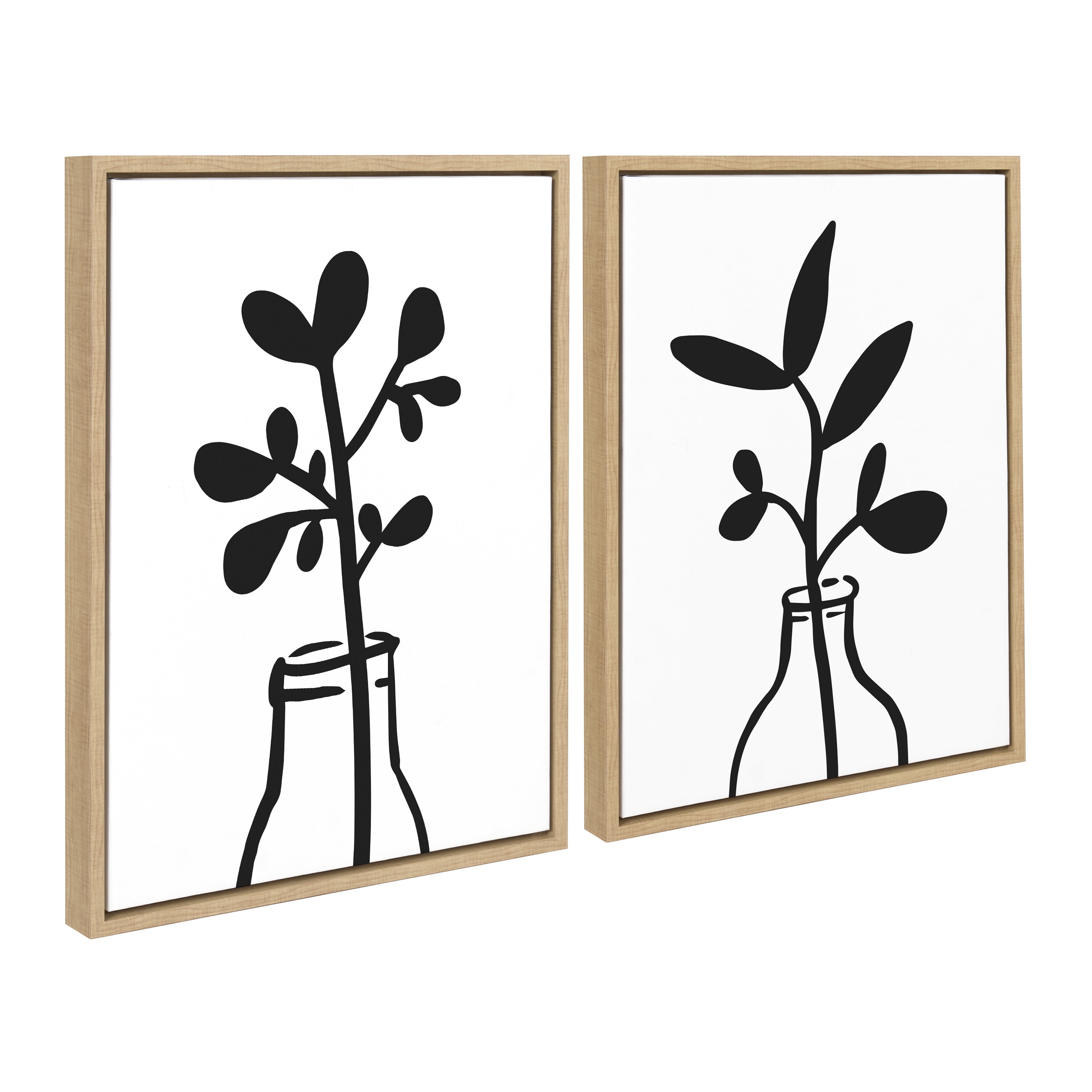 Kate and Laurel Sylvie Modern Botanical Vase Framed Canvas Wall Art Set by The Creative Bunch Studio, 2 Piece 18x24 Natural, Nature Still Life Art for Wall