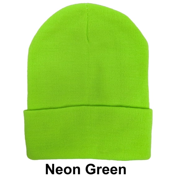 Neon Green Unisex Plain Warm Knit Beanie Hat Cuff Skull Ski Cap
