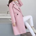 thumbnail image 5 of Stichou Women's Elegant Notched Lapel Coat Mid-Length Thicken Warm Wool Blend Coats Casual Fall Winter Long Overcoat Pink L, 5 of 5