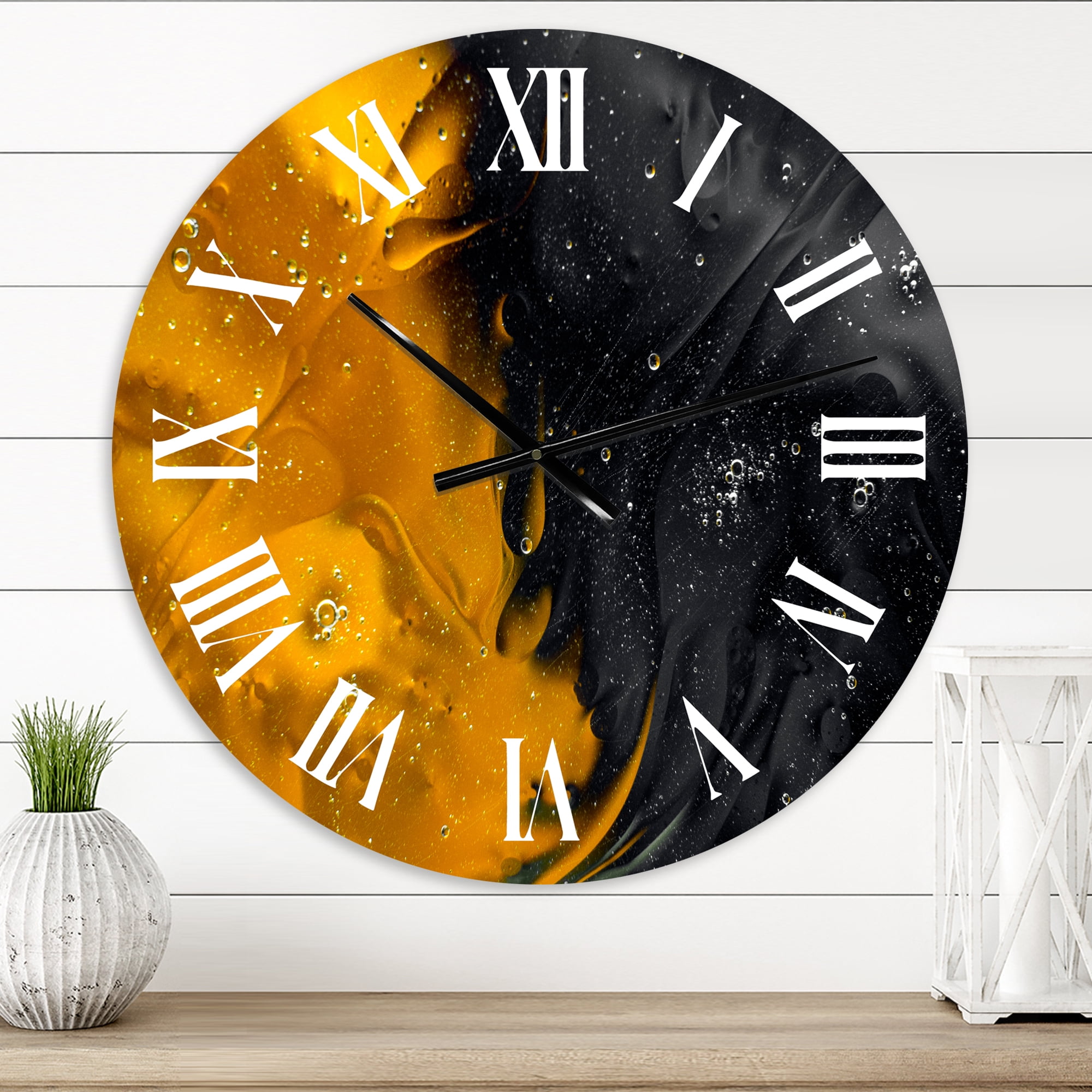 Non-Ticking Owl Wall Clock Decorative Tabletop for Home Office Study Yellow