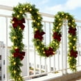 thumbnail image 4 of 6ft Lighted Norfolk Pine Christmas Garland with Large Red Velvet Bows, Pre-Lit Greenery Holiday Swag for Front Door Stair Mantel Fireplace Table Indoor Outdoor Winter Xmas Home Decorations, 4 of 8