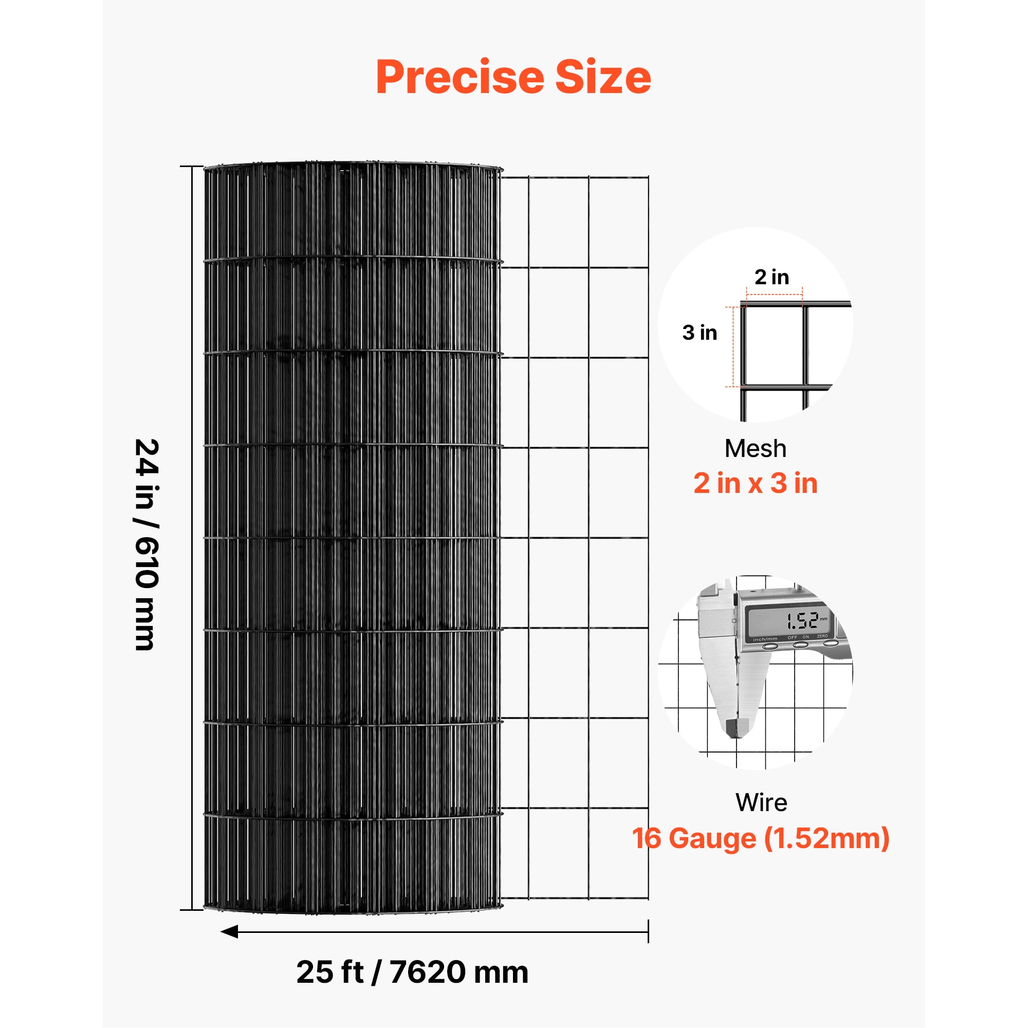 KFFKFF Hardware Cloth 24 in x 25 ft, 2 x 3 in Mesh 16 Gauge Galvanized Wire Mesh Roll, Durable Vinyl Coated Fencing for Outdoor Use, Sturdy Welded Garden Barrier for Animal Enclosures