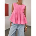thumbnail image 4 of Blusa Plisada Sin Mangas con Peplum de Verano para Mujer, Estilo Babydoll Y2K con Cuello Redondo. Rosa M, 4 of 9