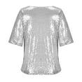 thumbnail image 3 of Womens Sparkly Shirts Plus Size Sequin Tops Crew Neck Short Sleeve Tees Loose Shiny Dress Up Tops Club Party Blouses, 3 of 5