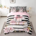 thumbnail image 2 of Manfei Elegance Dress Bedding Comforter Set 7 Pieces for Girls, Modern Pink Fashion Full Bedding Set, Romantic Eiffel Tower Reversible Fitted Sheet Flat Sheet, Ultra Soft Home Decor, 2 of 7