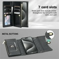 thumbnail image 5 of SaniMore for iPhone 15 Wallet Case, PU Leather Wrist Shoulder Strap Flip Stand Card Slots RFID Blocking Zipper Purse Shockproof Anti-fall TPU Inner Shell Flip Folio Protective Cover, Black, 5 of 7