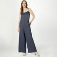thumbnail image 6 of Womens Casual Loose Jumpsuits Summer Boho Wide Leg Rompers Sleeveless Overalls with Pockets Navy L, 6 of 8