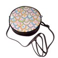 thumbnail image 4 of Zufioo Rainbow Flowers Print Leather Shoulder Round Bag, Waterproof Leather Crossbody Bag, Detachable Shoulder Strap and Carrying Loop, Women's Luggage Accessories-One Size, 4 of 5