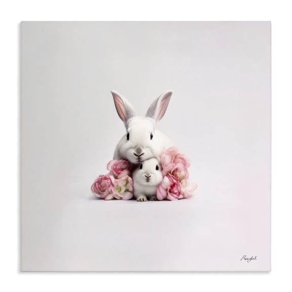 Stupell Industries Cottage Bunnies with Pink Peonies Canvas Art, 17 x 17, by Roozbeh