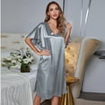 thumbnail image 5 of FLMEI Women Night Shirts Sleepwear//Night Dress for Women/Satin Nightgown//Womens Sleep Shirts//V Neck Side Split Sleepshirt Short Sleeves Sleepwear, 5 of 8
