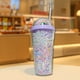 thumbnail image 5 of Vaso de pajita de burbujas de verano arcoíris púrpura - Vasos de plástico portátiles para bebidas frías, frutas de verano, corazones de estudiantes, 5 of 7