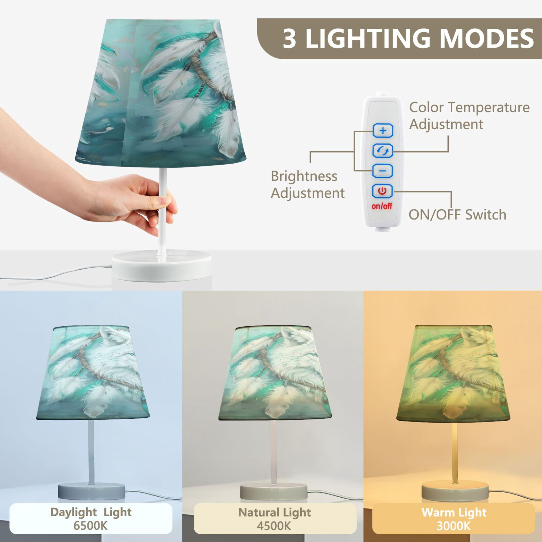 LED Desk Lamp Wolf with Heart Ring Table Nightstand Lamps with 3 Color Temperatures for Home Bedroom Living Room Decor 6x11