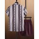 thumbnail image 2 of Conjunto de 2 piezas para hombre, camisa de manga corta con botones y bolsillos con cordón Blanco y púrpura M Blanco y púrpura M Xishao ropa, 2 of 2