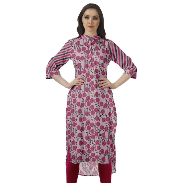 Moomaya Kurti Tunique Imprimée à Col Mandarin Longueur Genou pour Femmes Vêtements Porter