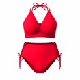thumbnail image 5 of QURATI Swimwear Bikini Sets for Women High Waist Summer Beach Swim Bathing Suits V Neck 2 Piece Swimsuit Red M, 5 of 6