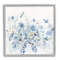 Delicate Blue Floral Garden Botanical & Floral Graphic Art Gray Framed Art Print Wall Art