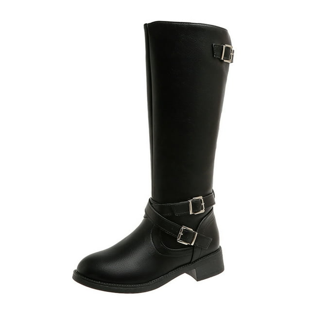 Black Feminine Trend Leisure Winter Long Boots Featuring Round Toe And Front Lace-Up For Comfortable Wear