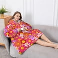 thumbnail image 5 of Oversized Wearable Blanket Hoodie,Red Daisy Flower Retro Pattern Sherpa Blanket Hoodie with Super Pockets,Super Warm Fuzzy Pullover for Women & Men, 5 of 6