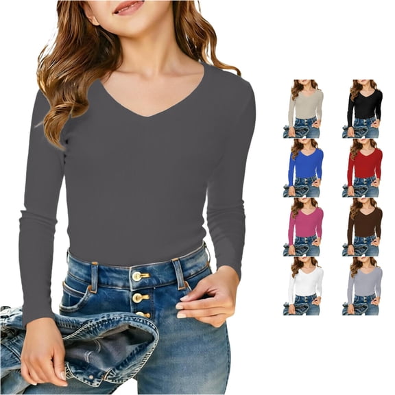 Girls Long Sleeve Ribbed V Neck T Shirt Comfortable Casual Top For Big Kids Tweens Soft Breathable Daily Wear Kids Summer Tops Crewneck Tees