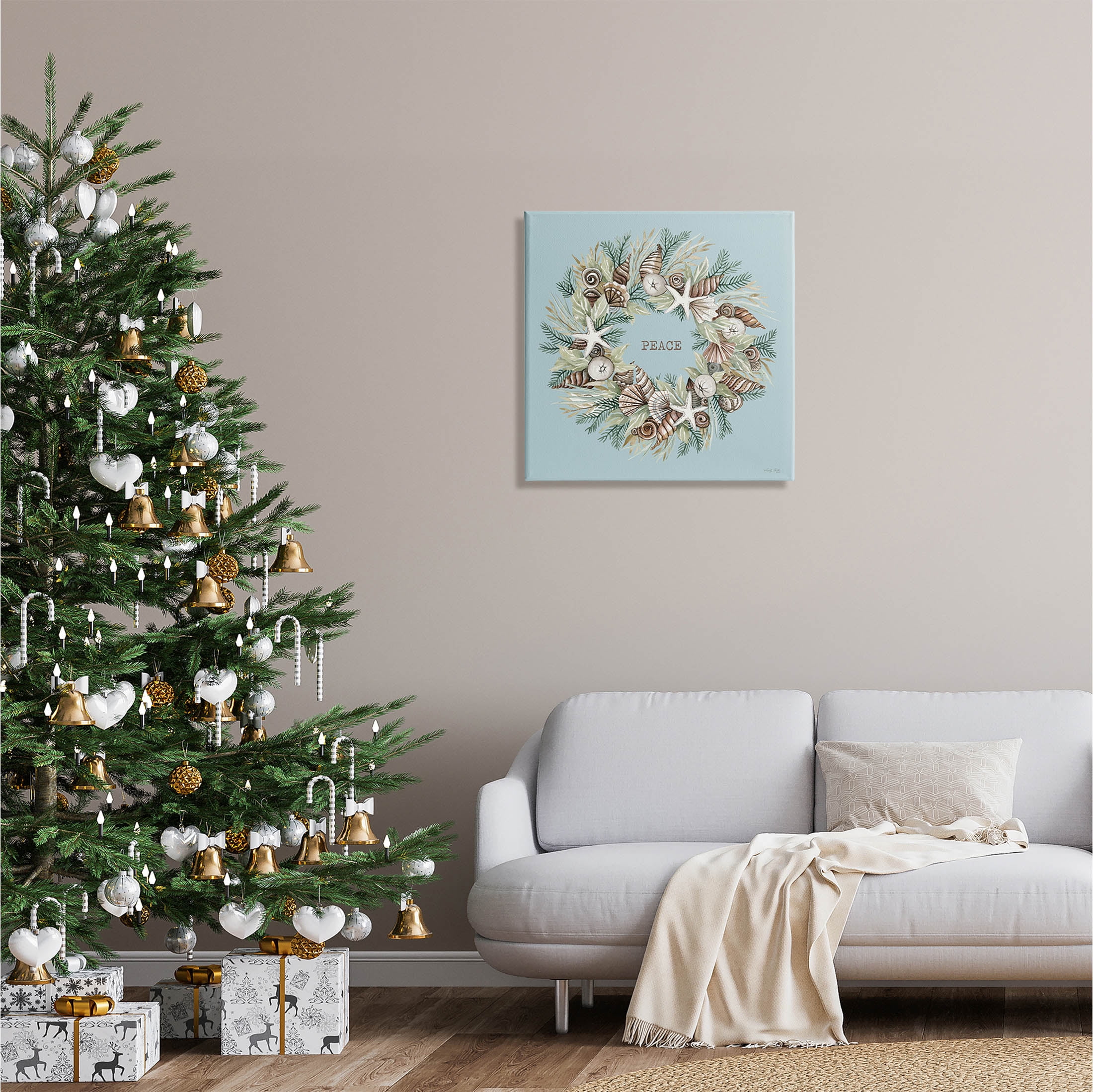 Coastal Holiday Peace Wreath Holiday Graphic Art Gallery Wrapped Canvas Print Wall Art