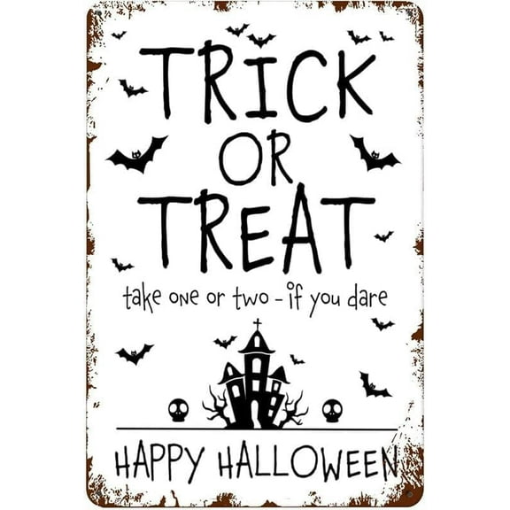 Trick or Treat Sign Halloween Candy Please Take One Social Distance Help Yourself Porch Door Candy Station Metal Signs Vintage Metal Tin Sign Bar Pub Club Cafe Home Wall Decor 8"x12"