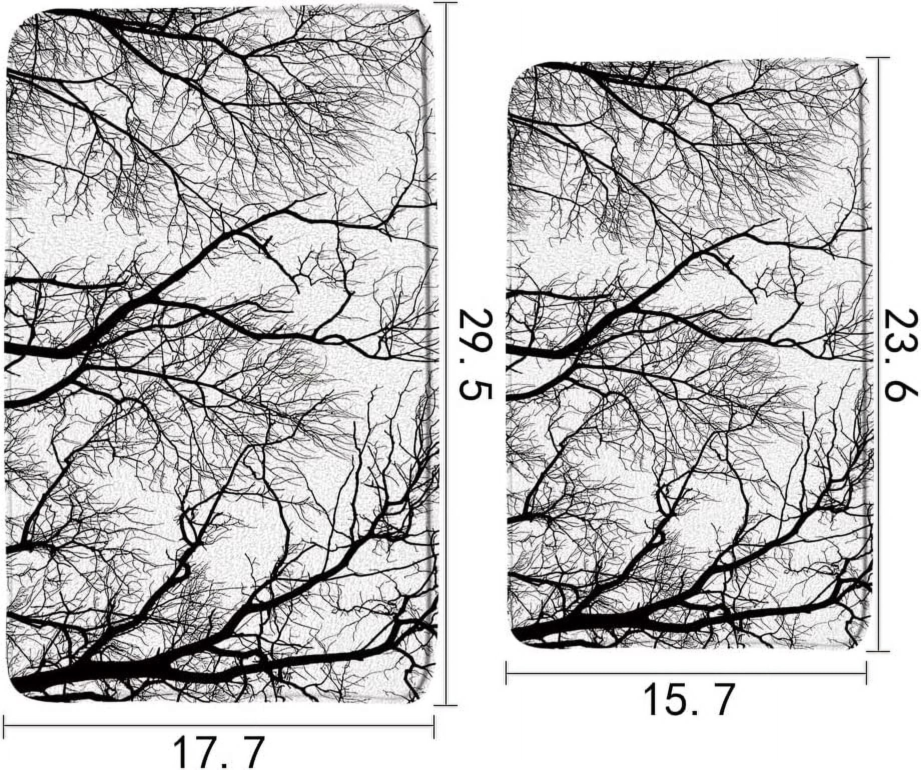 Forest Bath Mats for Bathroom Black and White Woods Abstract Horror Trees Fall Winter Tree Branches Rustic Farmhouse Memory Foam Flannel Bath Floor Rugs for Kitchen Bathtub Laundry 29.5 x 17.7 Inch