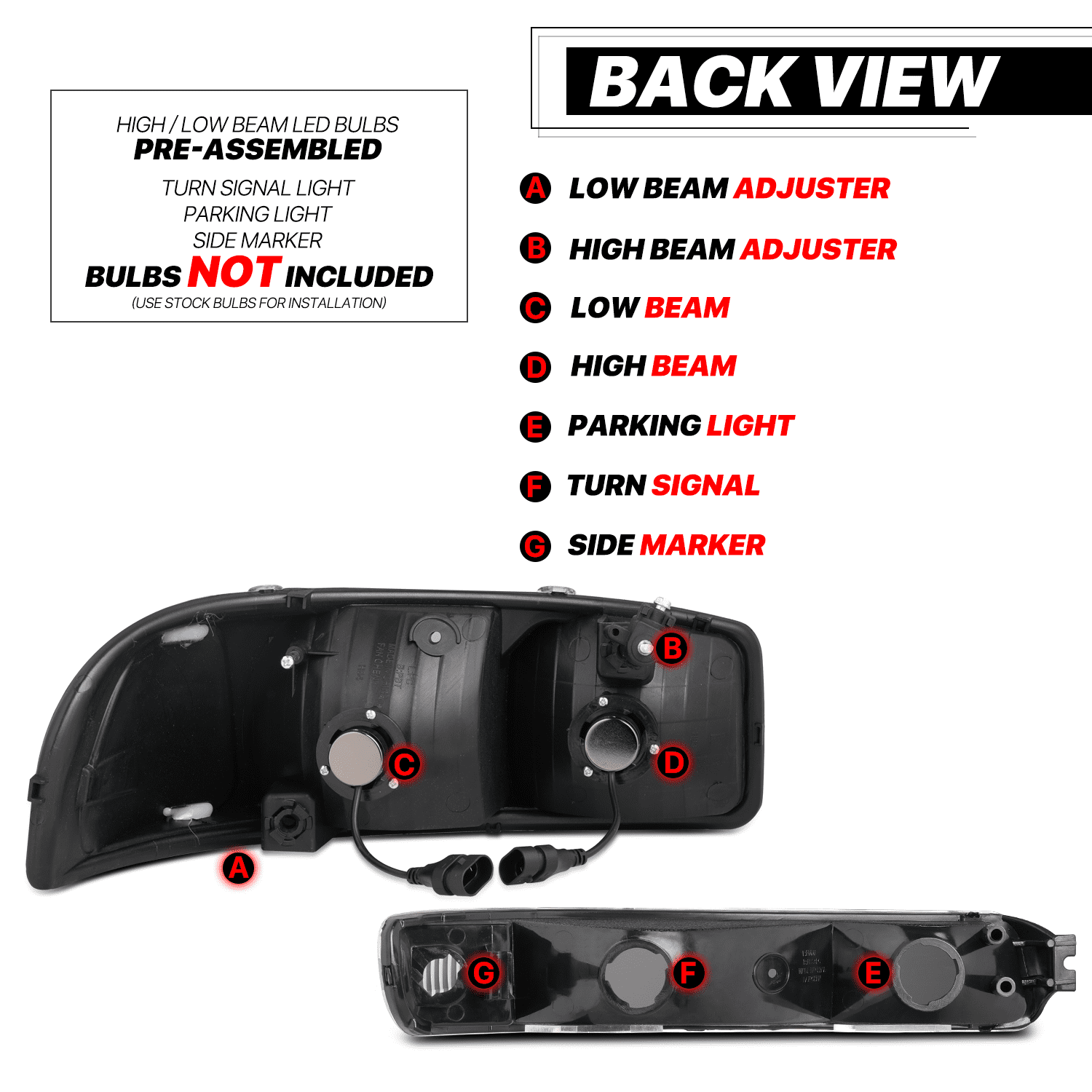 M-AUTO Headlight Assembly with Pre-Assembled LED Bulbs Replacement for 1999-2007 GMC Sierra, Black Housing Clear Lens Clear Reflector
