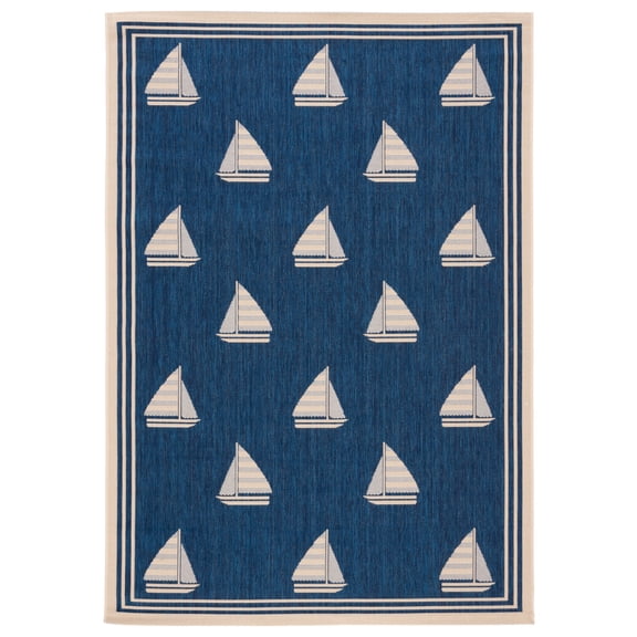 Safavieh Courtyard Ainsley Sailboat Indoor/Outdoor Area Rug, Navy/Beige, 5'3" x 7'7"