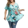 thumbnail image 3 of Askfv Women Tunic Tops for Women Short Sleeve Floral Blouses Button up Henley Shirts, 3 of 4